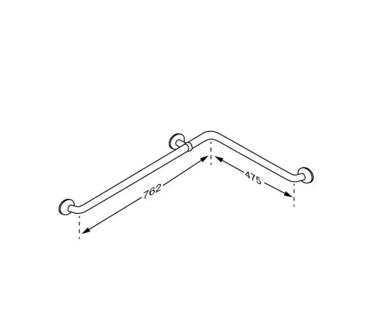 Pressalit Plus Corner Combination Handrail, 762 x 475mm, White (RT124000)