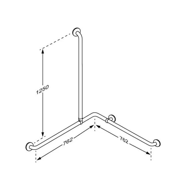 Pressalit Plus Corner Shower Combination Rail, 762 x 762 x 1250mm, Anthracite (RT156112)