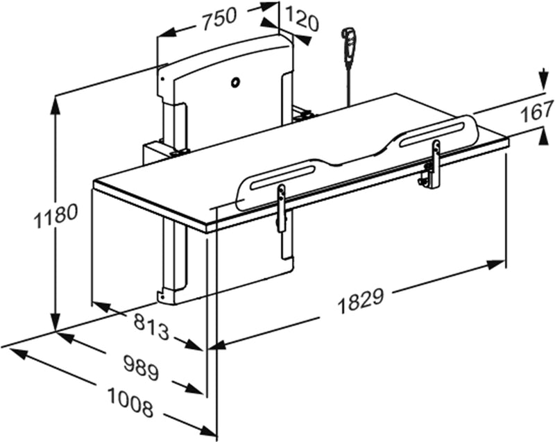 Pressalit CT 4000 Change Table, 813 × 1829mm, White (R8584572000) - dimensioned drawing
