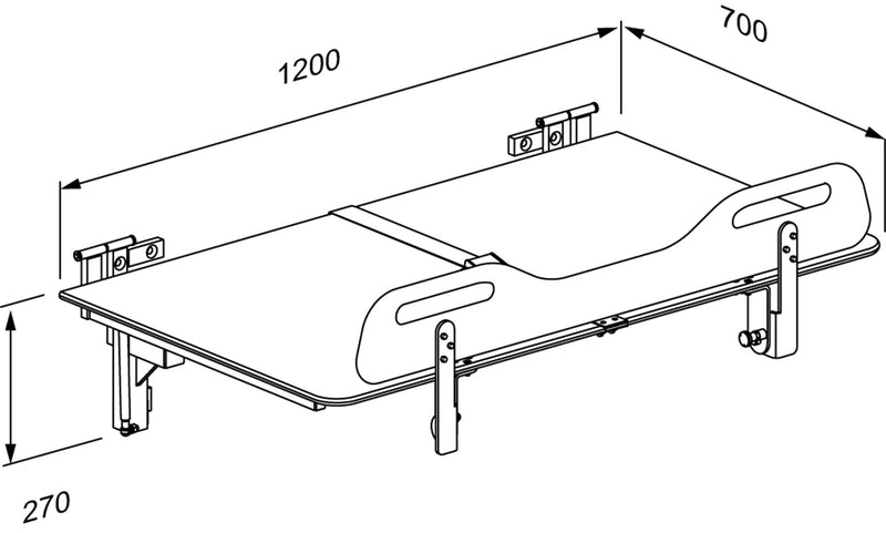 Pressalit CT 5000 Change Table, 700 × 1200mm, White (R8455512000) - dimensioned drawing