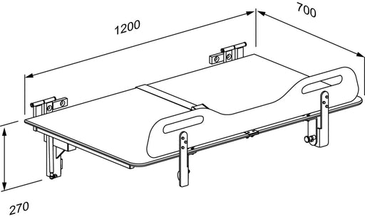 Pressalit CT 5000 Change Table, 700 × 1200mm, White (R8455512000) - dimensioned drawing