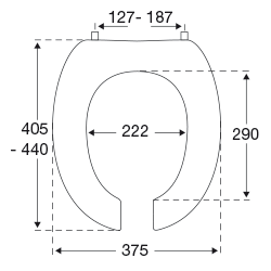 Pressalit Dania Open Front Toilet Seat Without Cover R28000 - dimensioned drawing