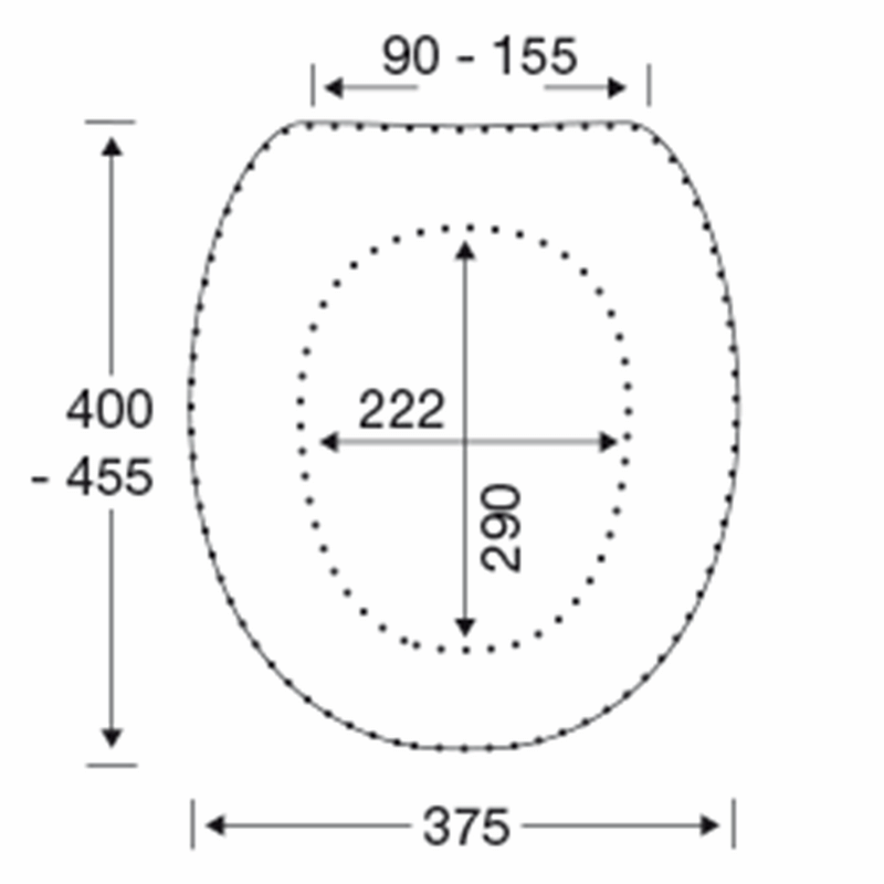 Pressalit Dania Toilet Seat With Cover 50mm Raised R33000 - dimensioned drawing