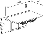 Pressalit Daycare Changing Table, Electrically Height-Adjustable, 800 × 1400mm, Dimensioned Drawing (R8712000)