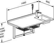 Pressalit Daycare Changing Table, Electric, 800 × 1400mm, with Sink & Standard Mixer Tap, Dimensioned Drawing (R8734000)