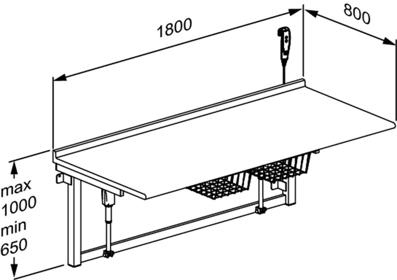 Pressalit Daycare Changing Table, Electrically Height-Adjustable, 800 × 1800mm, Dimensioned Drawing (R8713000)