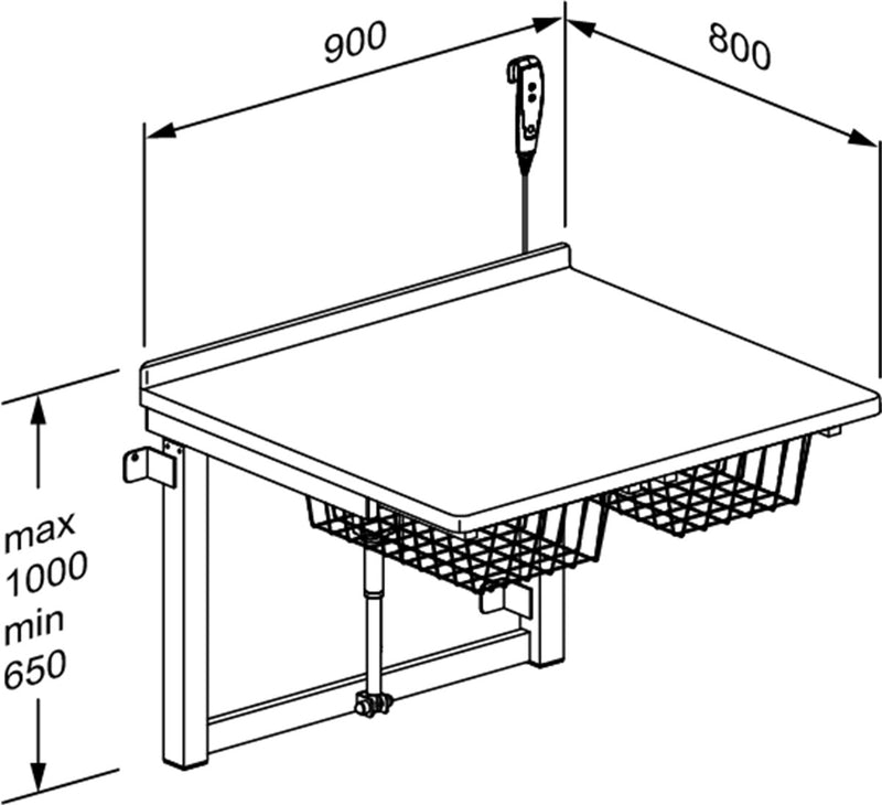 Pressalit Daycare Changing Table, Electrically Height-Adjustable, 800 × 900mm, Dimensioned Drawing (R8711000)