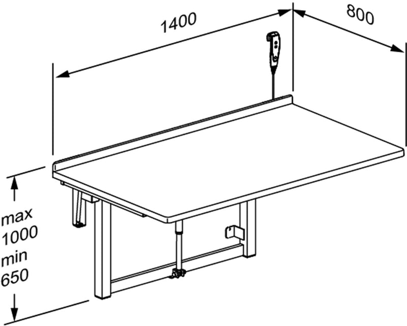 Pressalit Daycare Changing Table, Electric, Foldable, 800 × 1400mm, Dimensioned Drawing (R8722000)