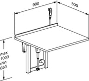 Pressalit Daycare Changing Table, Electric, Foldable, 800 × 900mm, Dimensioned Drawing (R8721000)