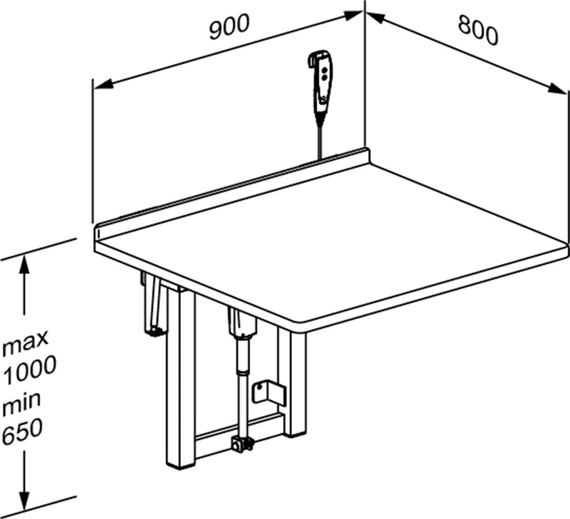 Pressalit Daycare Changing Table, Electric, Foldable, 800 × 900mm, Dimensioned Drawing (R8721000)