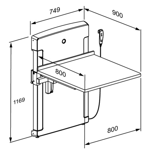 Pressalit Daycare Changing Table, Foldable Wall-Mounted, 800 × 800mm, Dimensioned Drawing (R8670000)