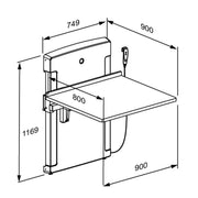 Pressalit Daycare Changing Table, Foldable Wall-Mounted, 800 × 900mm, Dimensioned Drawing (R8671000)
