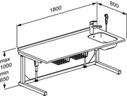 Pressalit Daycare Changing Table, Freestanding, 800 × 1800mm, Dimensioned Drawing (R8653000)