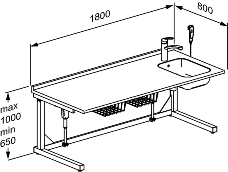 Pressalit Daycare Changing Table, Freestanding, 800 × 1800mm, Dimensioned Drawing (R8653000)