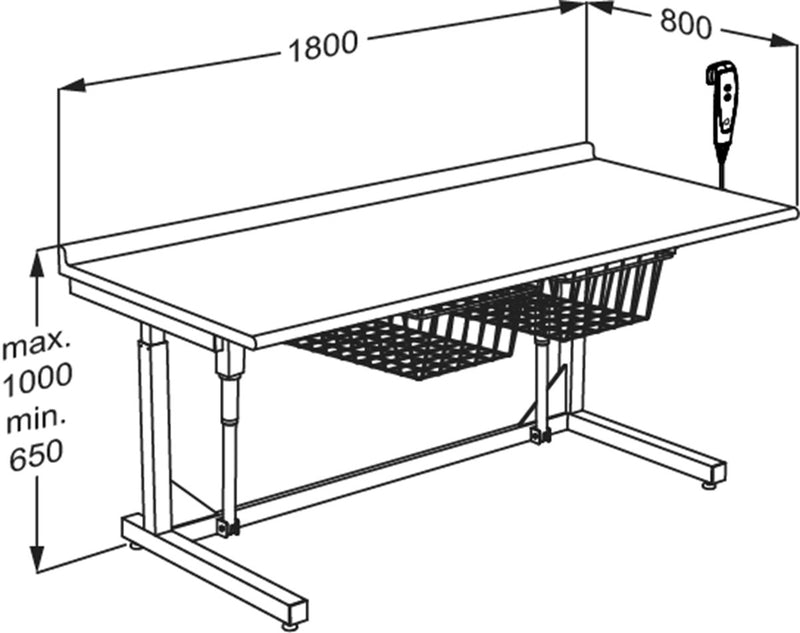 Pressalit Daycare Changing Table, Freestanding, 800 × 1800mm, Dimensioned Drawing (R8643000)