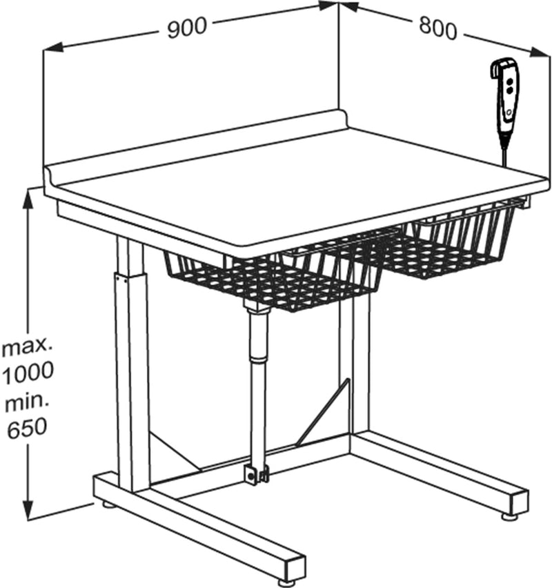 Pressalit Daycare Changing Table, Freestanding, 800 × 900mm, Dimensioned Drawing (R8641000)