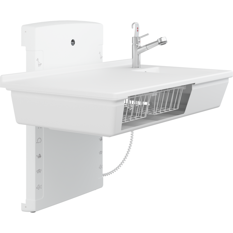 Pressalit Daycare Changing Table, Wall-Mounted Low-Start, 800 × 1400mm, with Sink & Pull-Out Mixer Tap (R8682000)