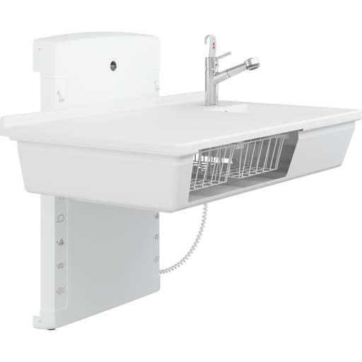 Pressalit Daycare Changing Table, Wall-Mounted Low-Start, 800 × 1400mm, with Sink & Pull-Out Mixer Tap (R8682000)