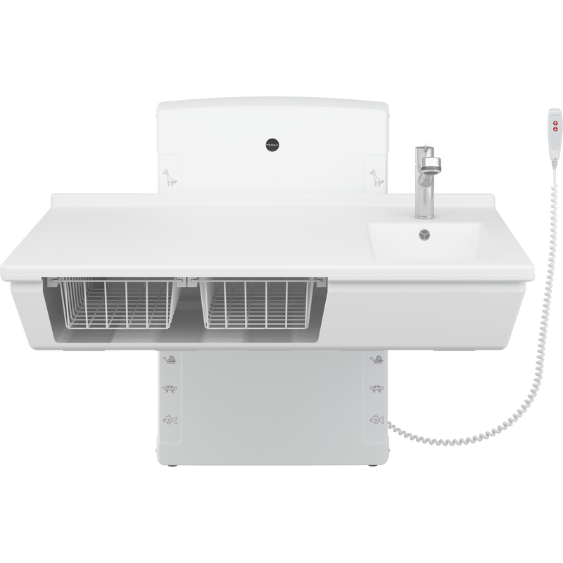 Pressalit Daycare Changing Table, Wall-Mounted Low-Start, 800 × 1400mm, with Sink & Pull-Out Mixer Tap (R8682000)