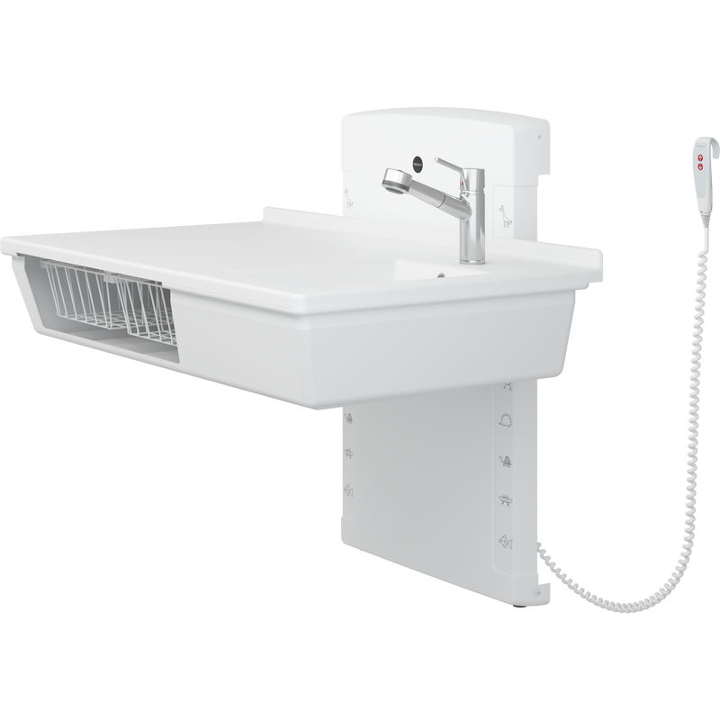 Pressalit Daycare Changing Table, Wall-Mounted Low-Start, 800 × 1400mm, with Sink & Pull-Out Mixer Tap (R8682000)