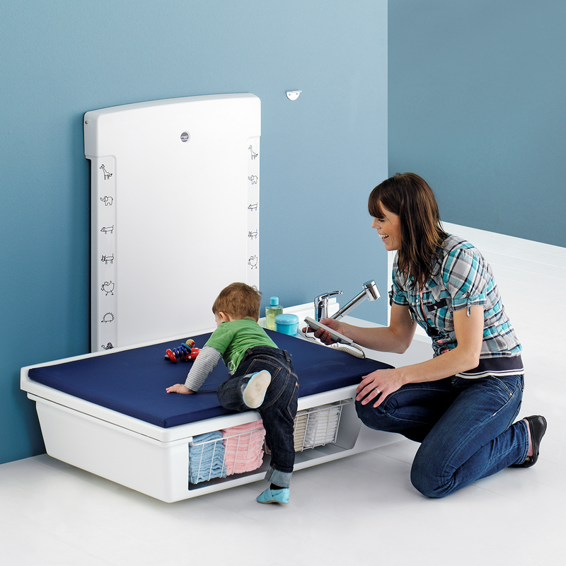 Pressalit Daycare Changing Table, Wall-Mounted Low-Start, 800 × 1400mm, with Sink & Pull-Out Mixer Tap (R8682000)