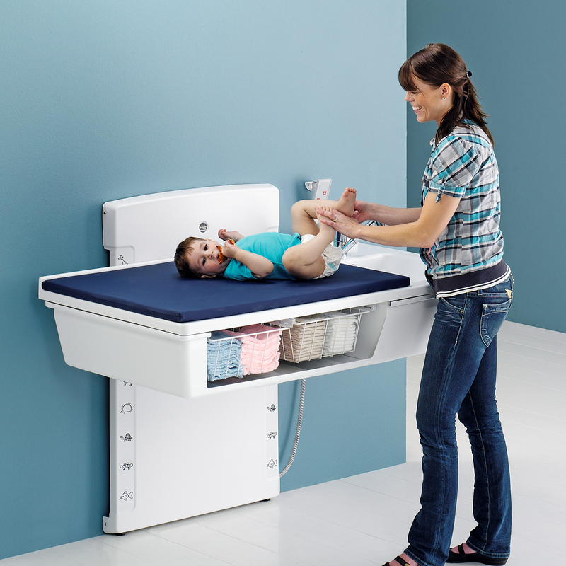 Pressalit Daycare Changing Table, Wall-Mounted Low-Start, 800 × 1400mm, with Sink & Pull-Out Mixer Tap (R8682000)