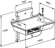 Pressalit Daycare Changing Table, Wall-Mounted Low-Start, 800 × 1400mm, Dimensioned Drawing (R8682000)