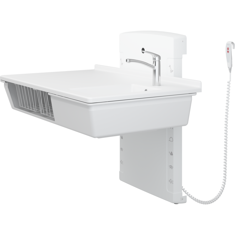 Pressalit Daycare Changing Table, Wall-Mounted Low-Start, 800 × 1400mm, with Sink & Standard Mixer Tap (R8684000)