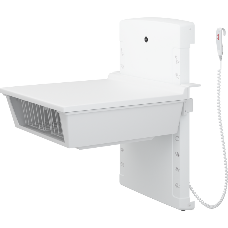 Pressalit Daycare Changing Table, Wall-Mounted Low-Start, 800 × 900mm, with 2 Wire Baskets (R8661000)