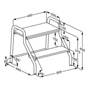 Pressalit Daycare Stepladder, 2 Steps, 505mm Wide, White, Dimensioned Drawing (R8709000)