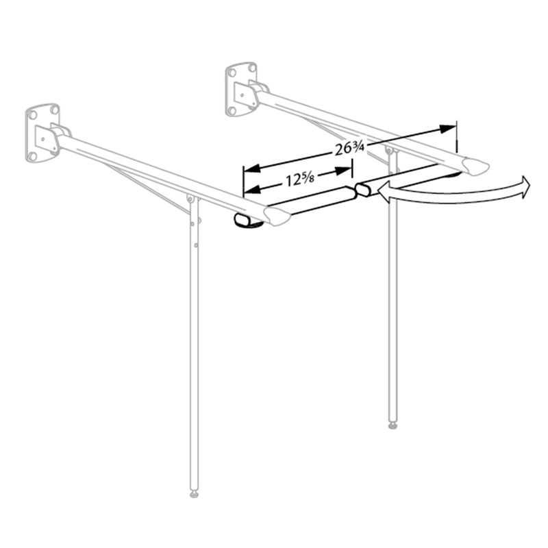 Pressalit Front Rails for VALUE Support Arms, Set of 2, White (R1152000) - dimensioned drawing