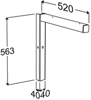 Pressalit INDIVO Bracket, 1pc, Wall-Mounted, for Worktop, Dimensioned Drawing (RK1101)