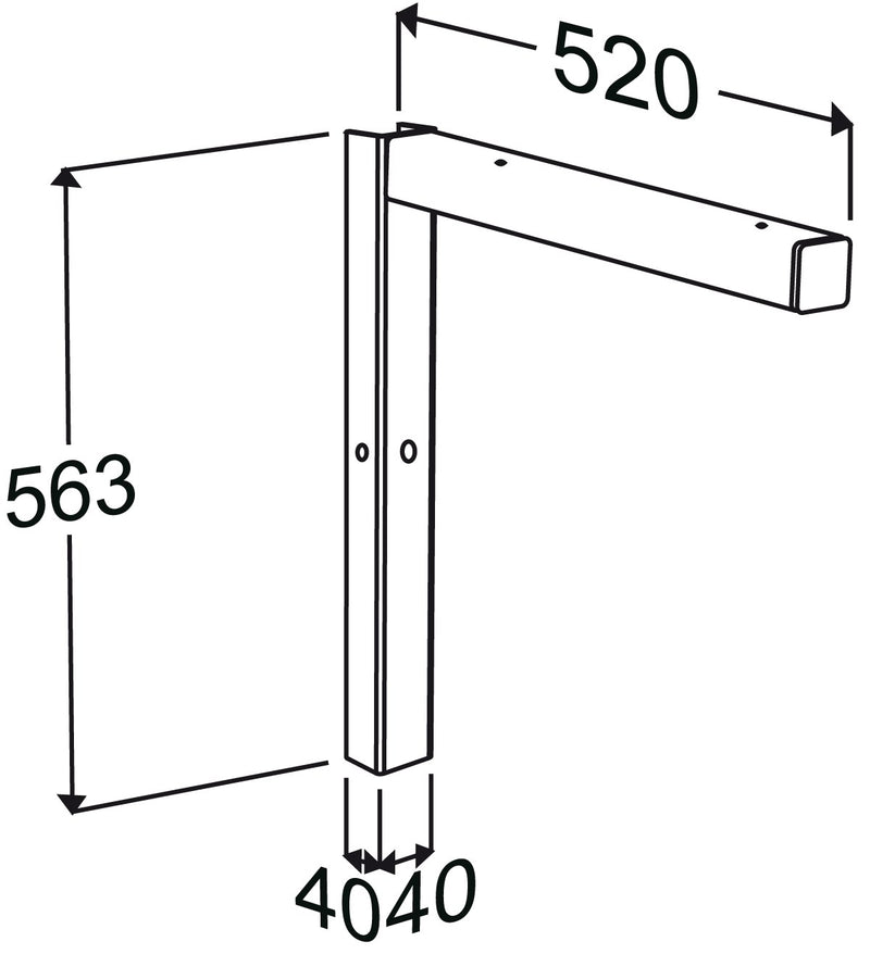 Pressalit INDIVO Bracket, 1pc, Wall-Mounted, for Worktop, Dimensioned Drawing (RK1101)