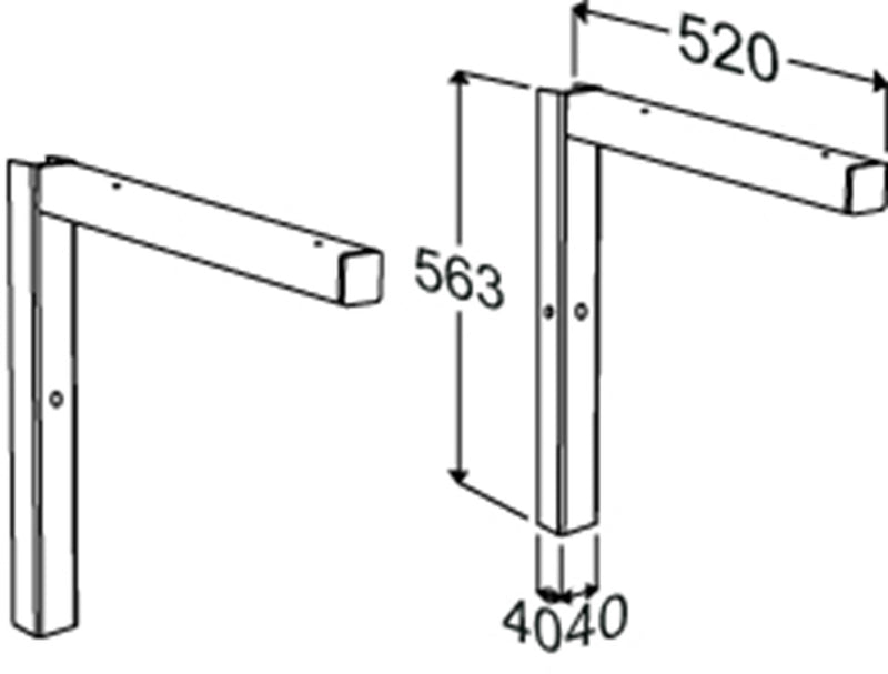 Pressalit INDIVO Bracket, 2pcs, Wall-Mounted, for Worktop, Dimensioned Drawing (RK1100)