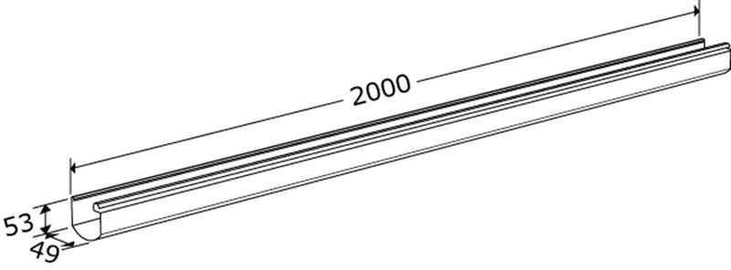 Pressalit INDIVO Cable Tray, 2000mm, Dimensioned Drawing (RK1050)
