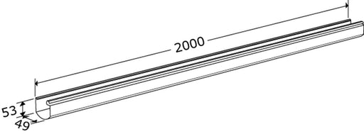 Pressalit INDIVO Cable Tray, 2000mm, Dimensioned Drawing (RK1050)