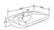 Pressalit Matrix Curve Wash Basin, Ergonomic, 600 × 490 × 190mm, with Overflow, White (R2050000)