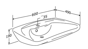 Pressalit Matrix Curve Wash Basin, Ergonomic, 600 × 490 × 190mm, with Overflow, White (R2050000)