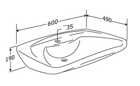 Pressalit Matrix Curve Wash Basin, Ergonomic, 600 × 490 × 190mm, No Overflow, White (R2051000)