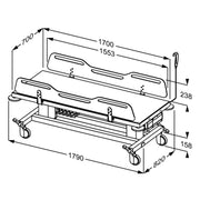 Pressalit MCT 2 Change Trolley, 700 × 1700mm, White (R9452717000) - dimensioned drawing