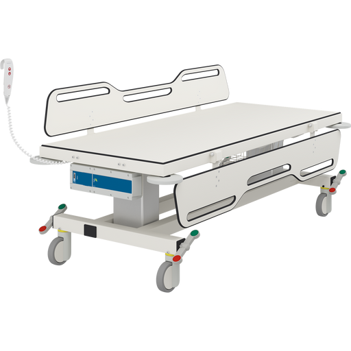 Pressalit MCT 2 Change Trolley, 700 × 1700mm, Two Fold-Down Sides, Electrically Height-Adjustable (Battery), White (R9452717000)