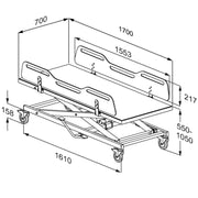 Pressalit MCT 5 Change Trolley, 700 × 1700mm, White (R9502717000) - dimensioned drawing