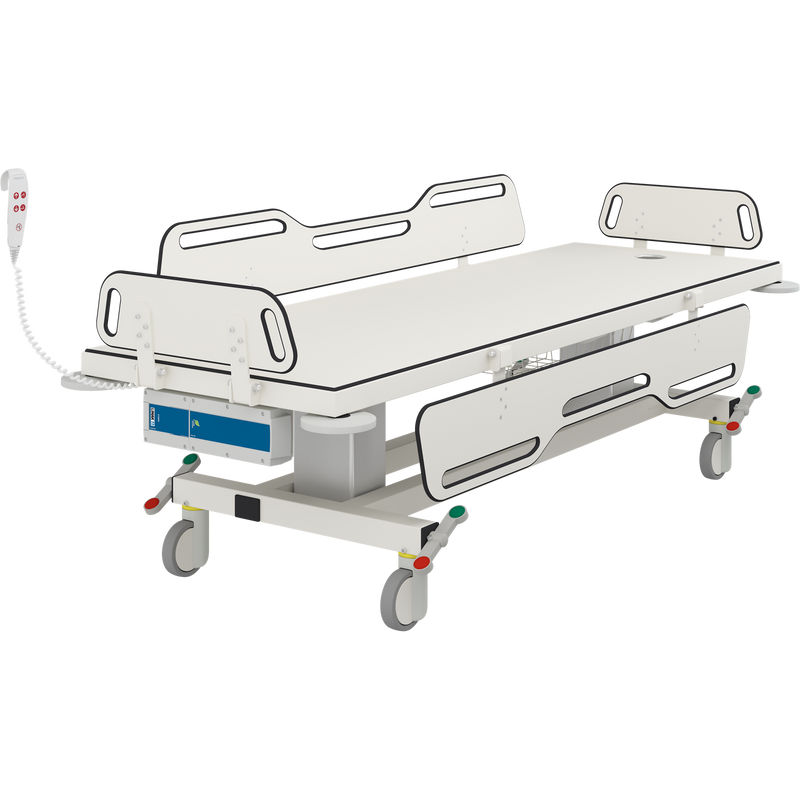 Pressalit MSCT 1 Shower Change Trolley, 700 × 2100mm, Four Fold-Down Sides, Electrically Height-Adjustable (Battery), White (R9454721000)