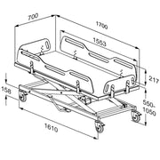 Pressalit MSCT 4 Shower Change Trolley, 700 × 1700mm, White (R9504717000) - dimensioned drawing