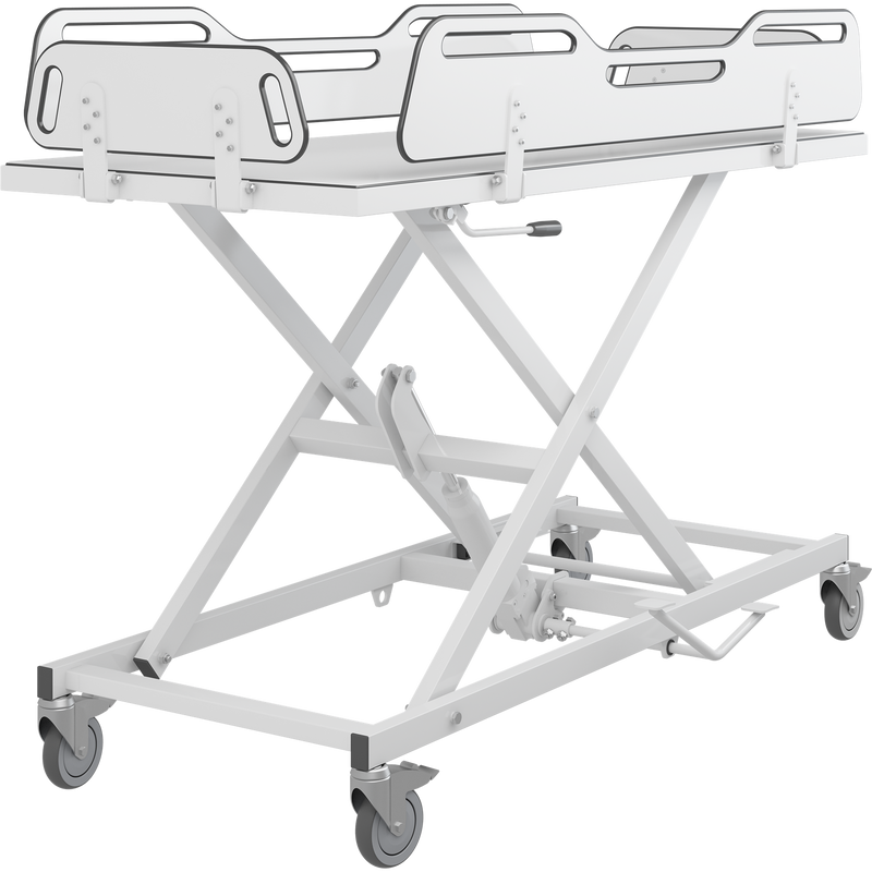 Pressalit MSCT 4 Shower Change Trolley, 700 × 1700mm, Four Fold-Down Sides, Manually Height-Adjustable, White (R9504717000)