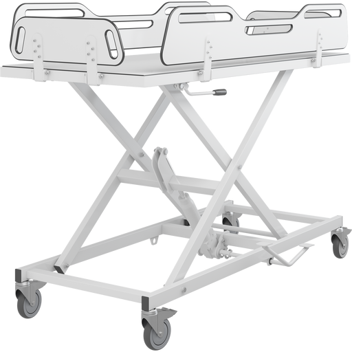 Pressalit MSCT 4 Shower Change Trolley, 700 × 1700mm, Four Fold-Down Sides, Manually Height-Adjustable, White (R9504717000)