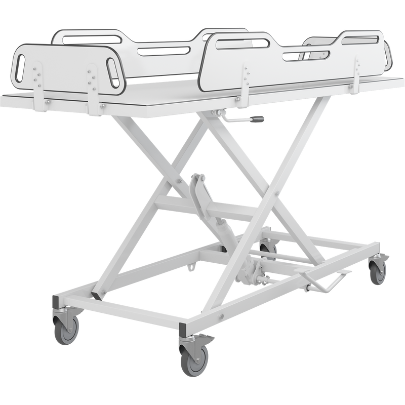 Pressalit MSCT 4 Shower Change Trolley, 700 × 2100mm, Four Fold-Down Sides, Manually Height-Adjustable, White (R9504721000)