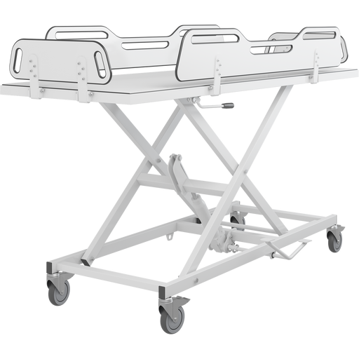 Pressalit MSCT 4 Shower Change Trolley, 700 × 2100mm, Four Fold-Down Sides, Manually Height-Adjustable, White (R9504721000)