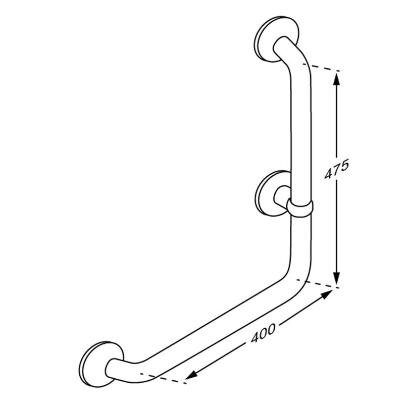 Pressalit PLUS 90° Angle Handrail, Right Hand, 400 x 475mm (RT114035) - dimensioned drawing