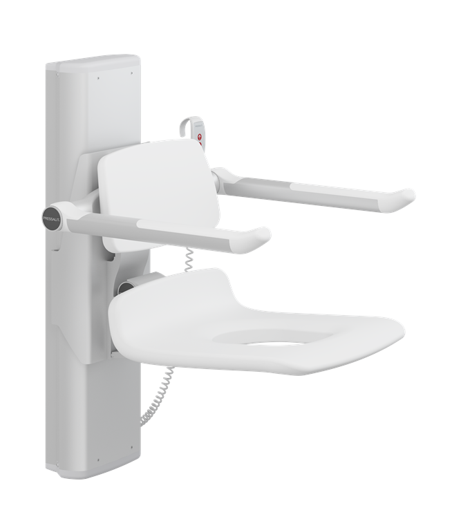 Pressalit PLUS Shower Seat 450 With Aperture, Electrically Height Adjustable White (R7635000)